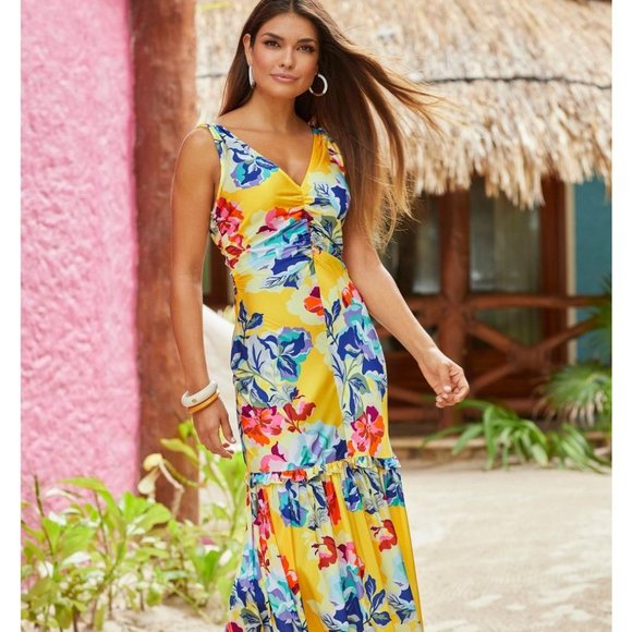 BOSTON PROPER CHARM FLORAL STATEMENT MAXI DRESS - Picture 1 of 3